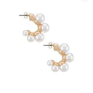 Anthropologie Gold White Pearl Cluster Hoop Statement Earrings